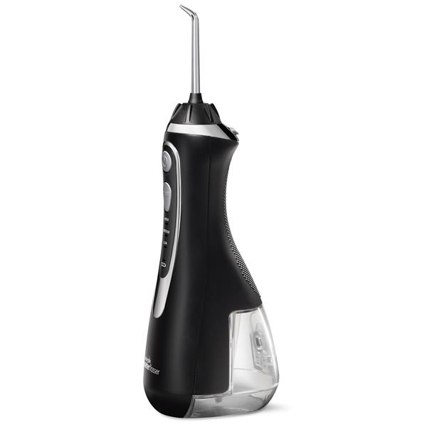 Seitenansicht – Schwarz WP-582 Cordless Advanced 2.0 Munddusche, Griff und Düsenaufsatz
