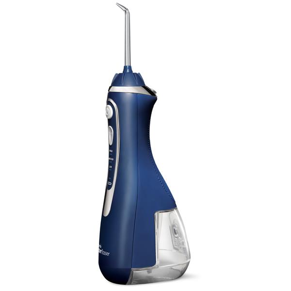 Seitenansicht – Blau WP-583 Cordless Advanced 2.0 Munddusche, Griff und Düsenaufsatz